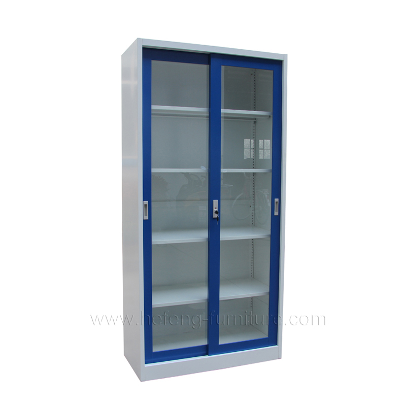 bule-white sliding glass door cabinet