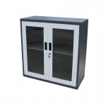 small file cabinet with glass door