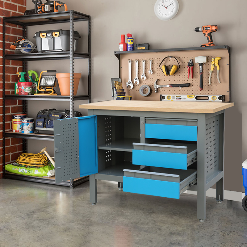 Industrial Workbench with Drawers